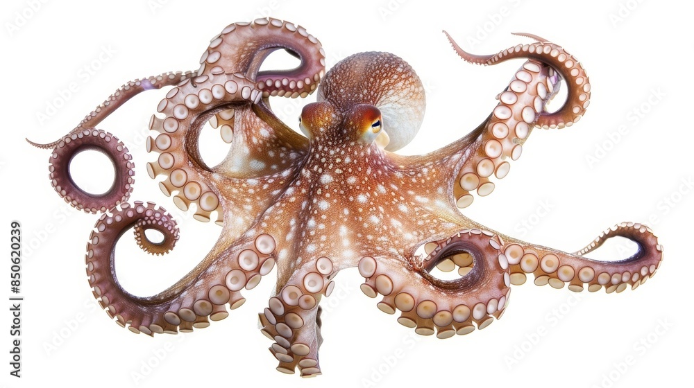 Fototapeta premium Octopus displays its distinctive grace and flexibility with its tentacles spread out against a blank backdrop