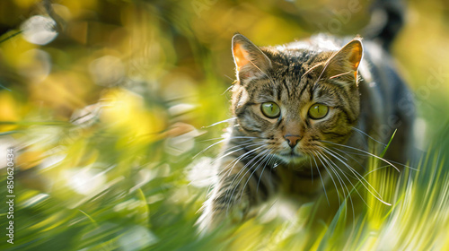 Tabby Cat in Green Grass.