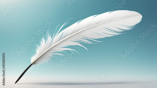 A minimalist calm design with a single elegant feather floating against a soft gradient background.