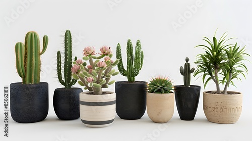 Houseplants cactus plants in pots isolated backgrounds 3d render