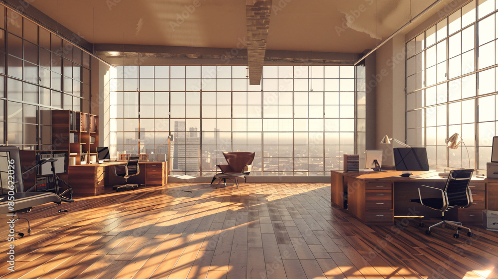 Modern Office with City View and Natural Light. Modern Office with City View and Natural Light.