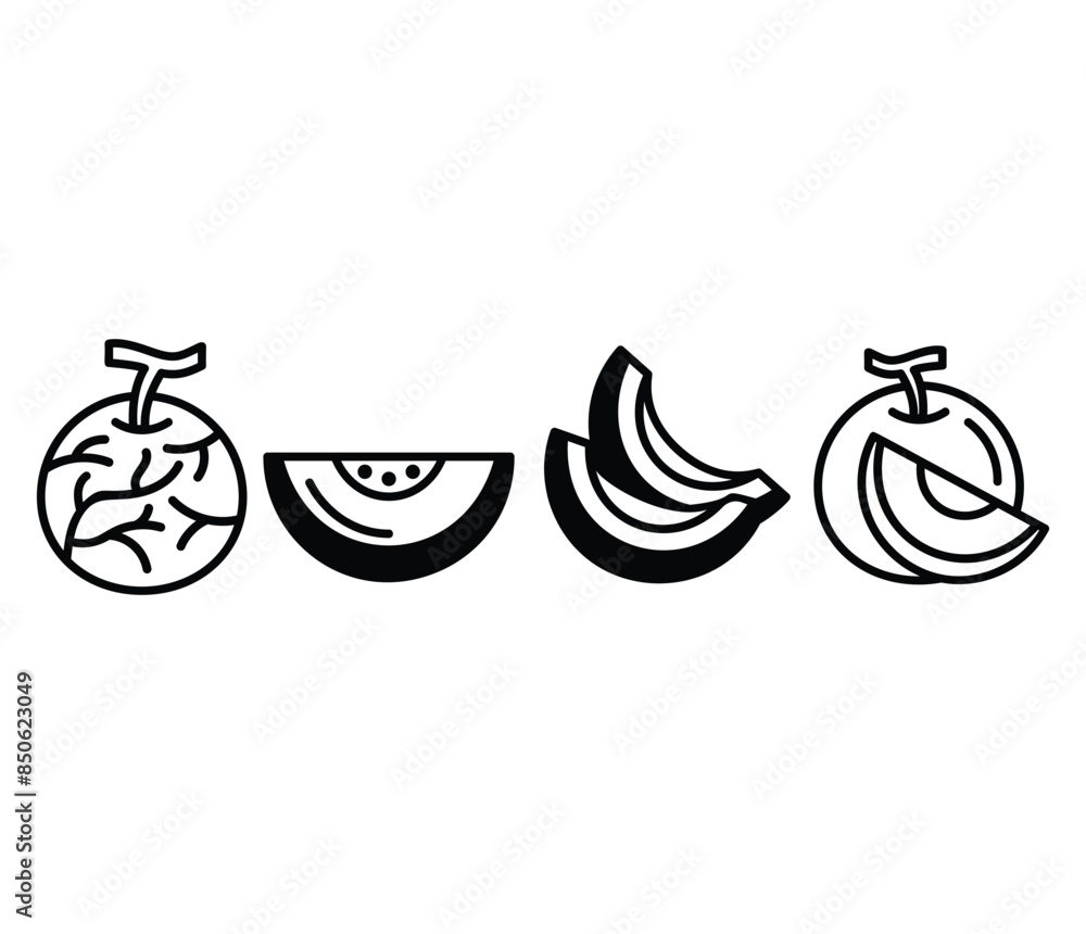 melon fruit slice icons vector design black white flat illustration collection sets isolated melon fruit slice icons vector design black white flat illustration collection sets isolated