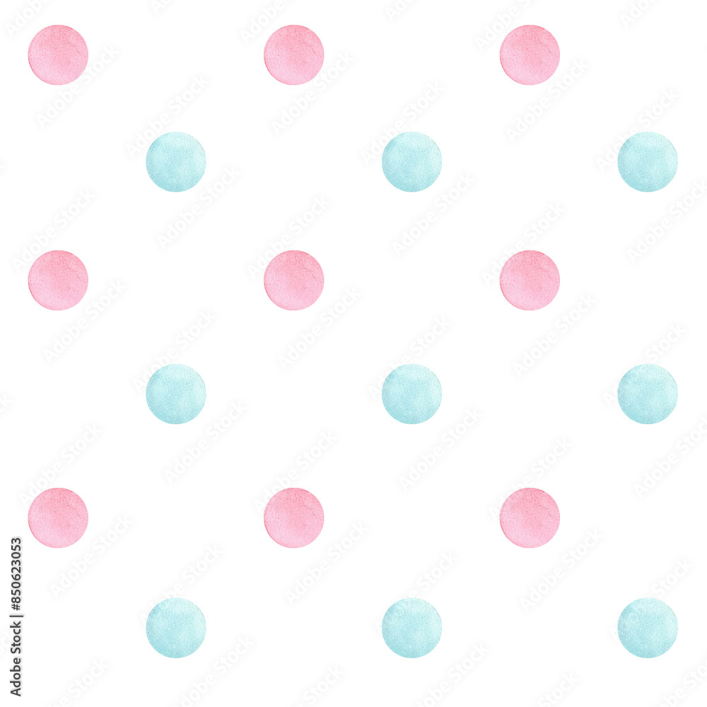 Watercolor hand drawn seamless pattern with pink and blue polka dots Watercolor hand drawn seamless pattern with pink and blue polka dots