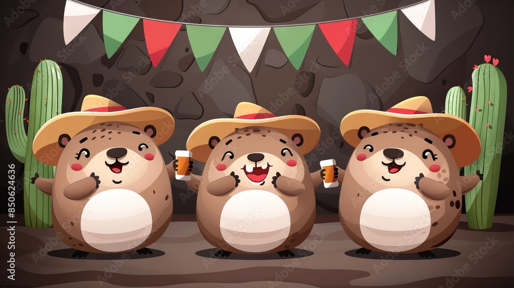 Obraz premium capybara next to a cactus. Concept: book design, wild nature, Animal illustration