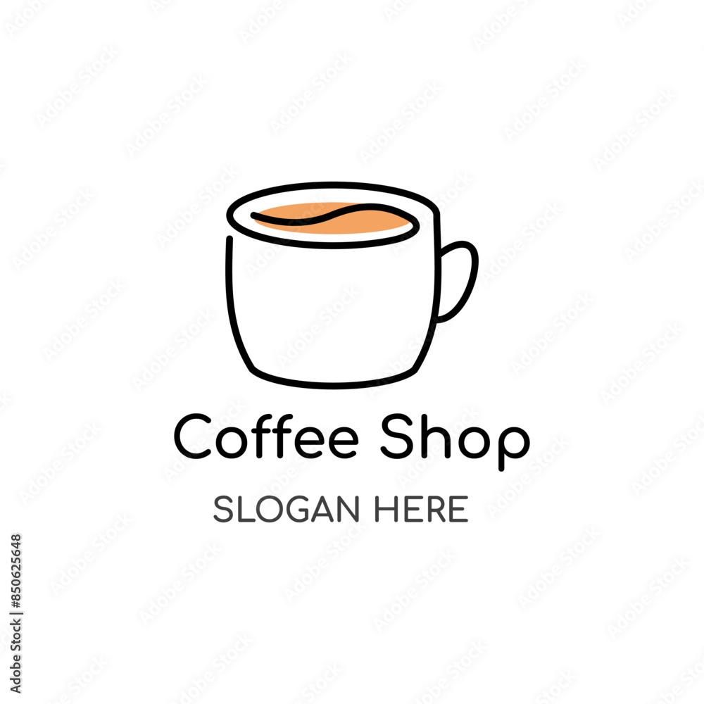Minimalist coffee shop logo concept in outline style. Coffee and mug vector illustration Minimalist coffee shop logo concept in outline style. Coffee and mug vector illustration