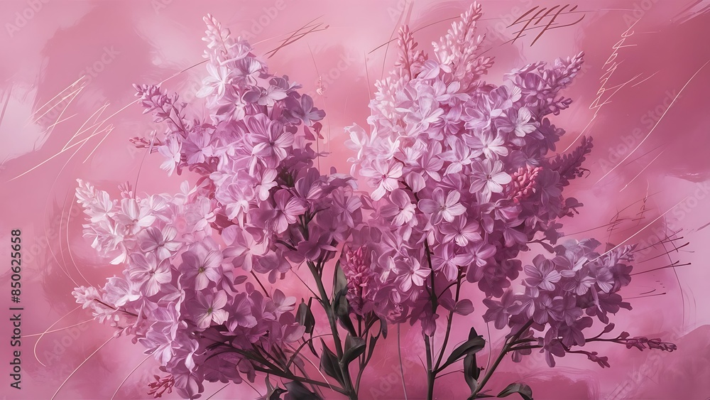 Blooming lilac flowers on pink background Blooming lilac flowers on pink background