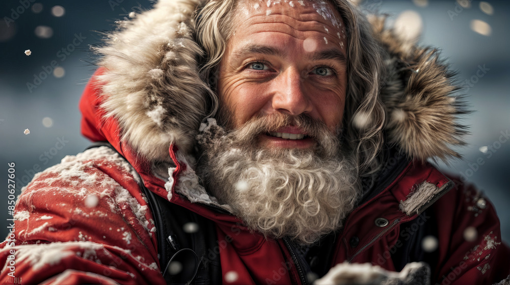 Portrait of a man with white beard with winter clothes created with Generative AI technology Portrait of a man with white beard with winter clothes created with Generative AI technology