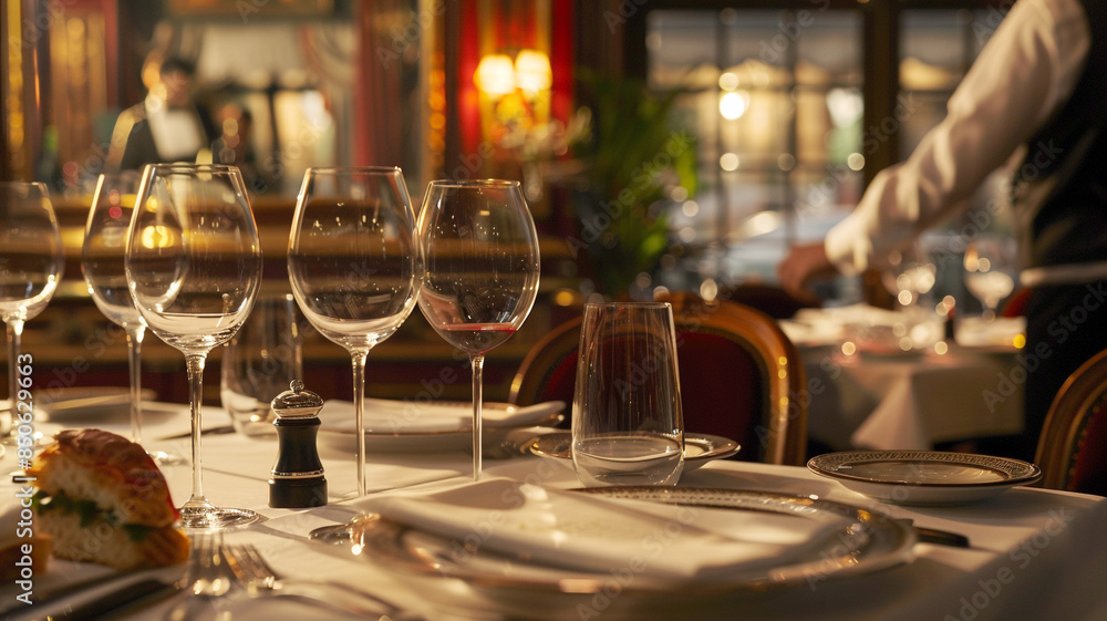 Elegant table setting in a parisian restaurant Elegant table setting in a parisian restaurant