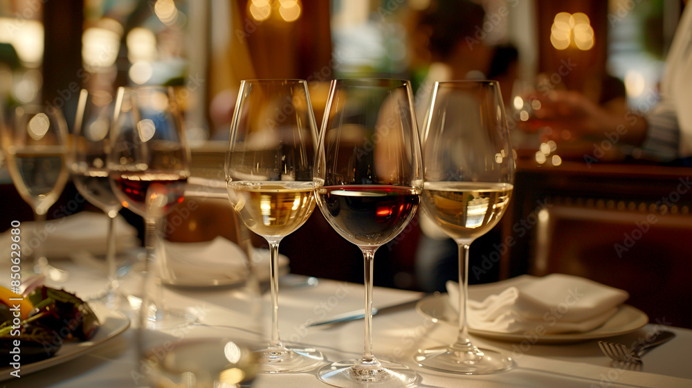 Wine glasses on a restaurant table Wine glasses on a restaurant table