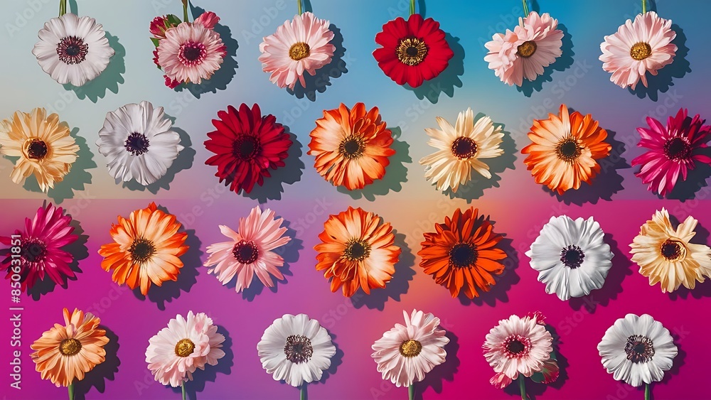 Flat lay composition with beautiful flowers on color background Flat lay composition with beautiful flowers on color background