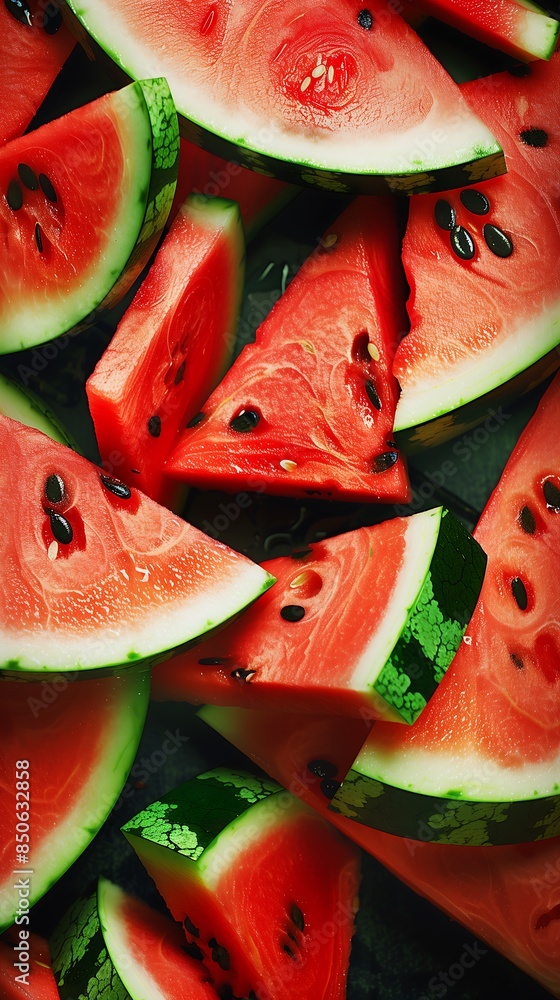 Close-up of Fresh Watermelon Slices, Highlighting Their Juicy Red Texture Close-up of Fresh Watermelon Slices, Highlighting Their Juicy Red Texture
