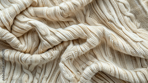 Beige knitted fabric with beautiful pattern as background