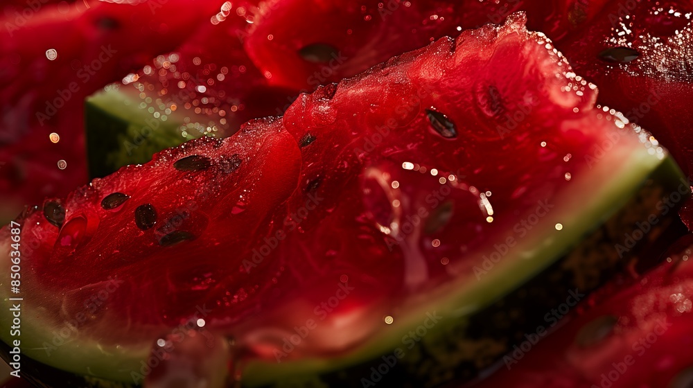 Close-up of Juicy Watermelon Slices with Seeds, Capturing Freshness and Vibrancy Close-up of Juicy Watermelon Slices with Seeds, Capturing Freshness and Vibrancy