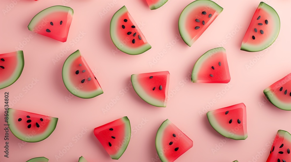 Watermelon Slices Arranged on a Pink Background, Highlighting Their Juicy Red Texture Watermelon Slices Arranged on a Pink Background, Highlighting Their Juicy Red Texture