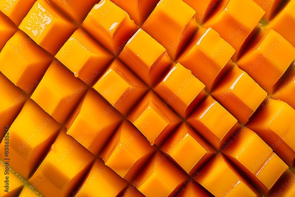 Fresh Mango Cubes Neatly Arranged, Showcasing Their Juicy and Vibrant Yellow Color Fresh Mango Cubes Neatly Arranged, Showcasing Their Juicy and Vibrant Yellow Color