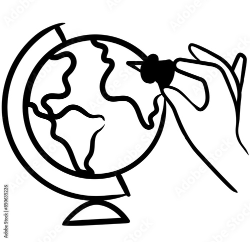 Hand pinning location on globe