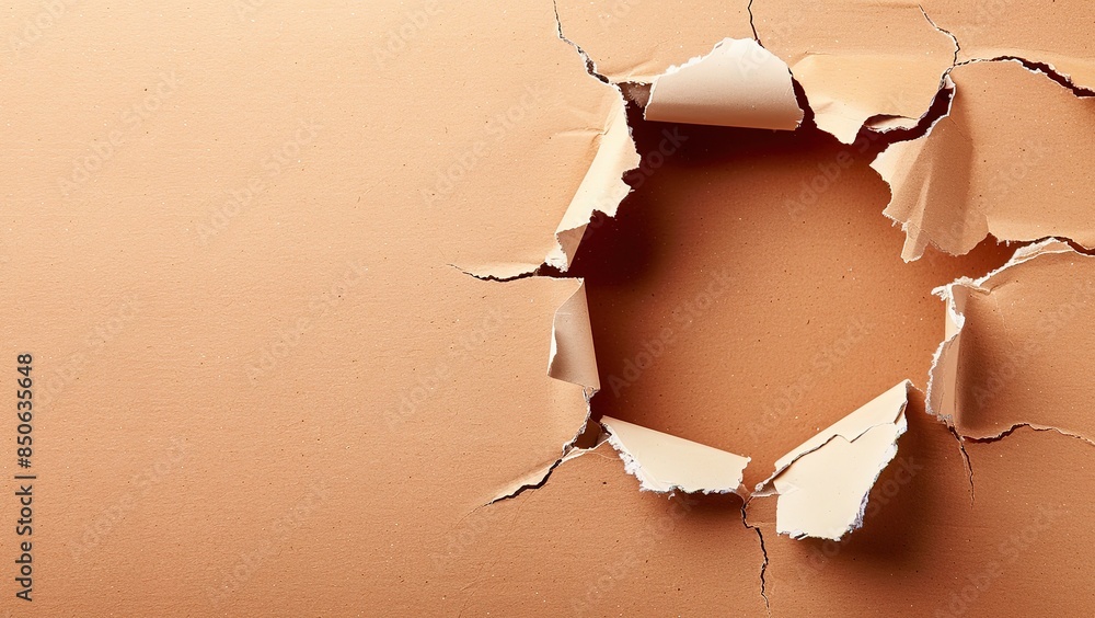 hole in light brown paper with color background hole in light brown paper with color background