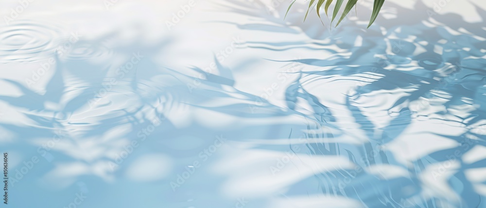 Elegant minimalist background concept featuring close-up water surface with gentle ripples and subtle blurred palm leaf shadows on the beach, evoking a peaceful, natural and pure atmosphere. Elegant minimalist background concept featuring close-up water surface with gentle ripples and subtle blurred palm leaf shadows on the beach, evoking a peaceful, natural and pure atmosphere.