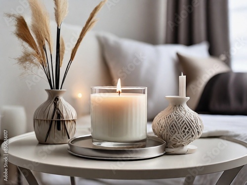 Luxurious Bedroom Ambiance Scented Candles and Elegant Accents