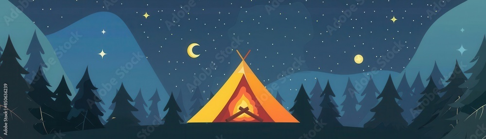 campfire by tent flat design side view starry sky animation Splitcomplementary color scheme campfire by tent flat design side view starry sky animation Splitcomplementary color scheme