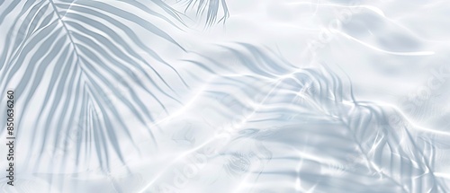 Elegant minimalist background concept featuring close-up water surface with gentle ripples and subtle blurred palm leaf shadows on the beach, evoking a peaceful, natural and pure atmosphere.