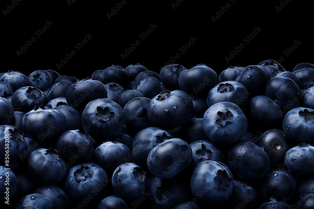 Fresh Blueberries Arranged on a Black Background, Highlighting Their Juicy and Vibrant Texture Fresh Blueberries Arranged on a Black Background, Highlighting Their Juicy and Vibrant Texture