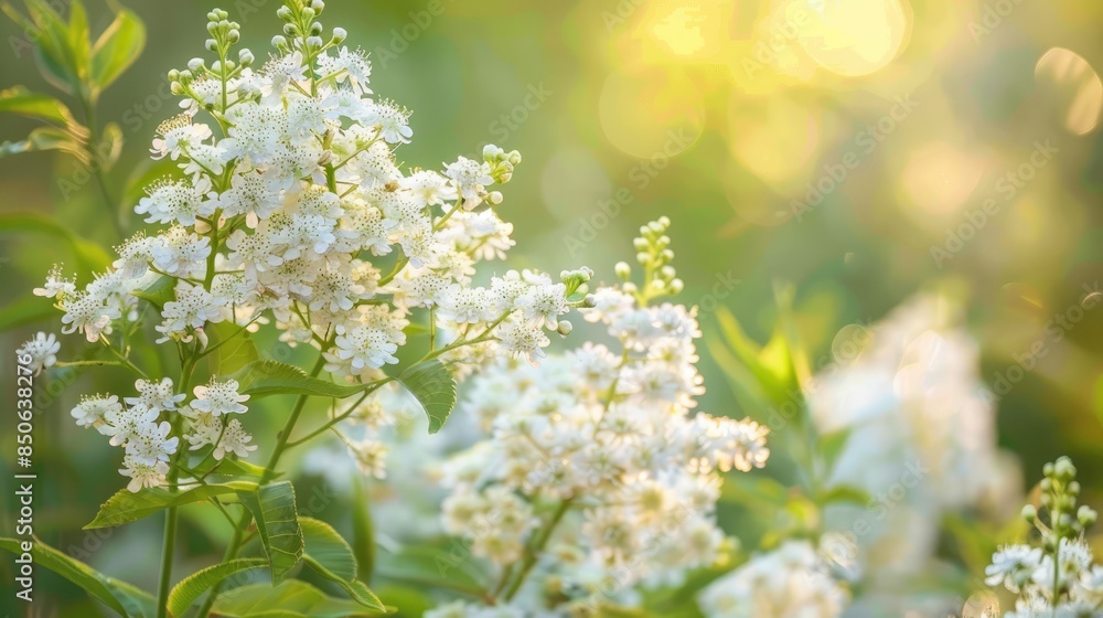 Close up Shot of White Wangutta Spiraea Flowers in a Park on a Sunny Day Close up Shot of White Wangutta Spiraea Flowers in a Park on a Sunny Day