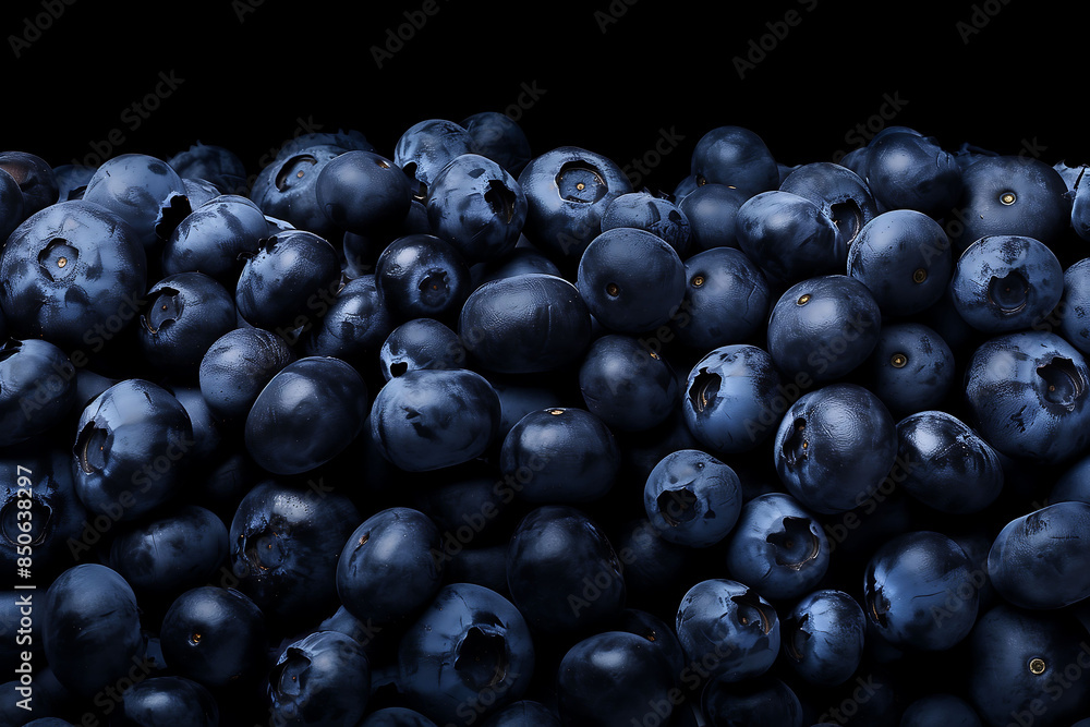Fresh Blueberries Arranged on a Black Background, Highlighting Their Juicy and Vibrant Texture Fresh Blueberries Arranged on a Black Background, Highlighting Their Juicy and Vibrant Texture