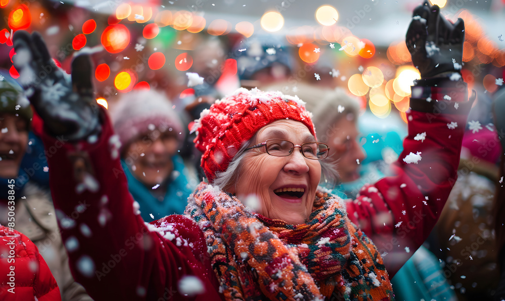 Elderly doing holiday activities happily and having fun. Elderly doing holiday activities happily and having fun.