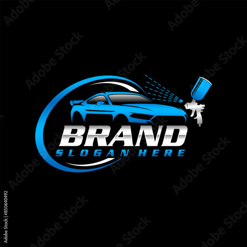 Car Painting Logo with Spray Gun Car template vector inspiration