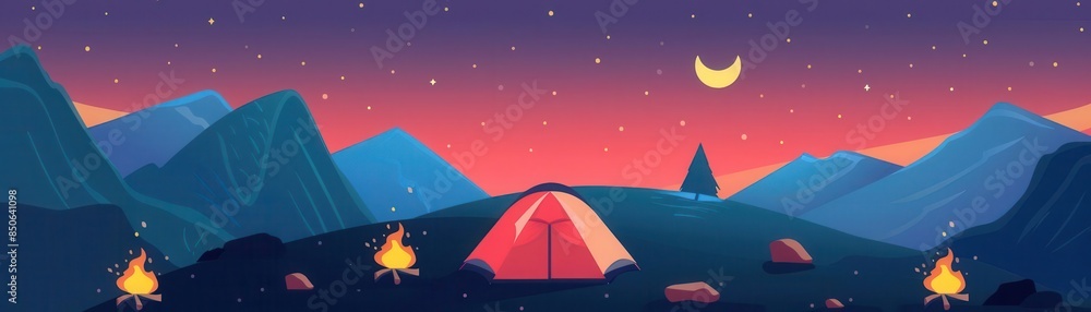 tent road trip flat design top view bonfire under stars cartoon drawing vivid tent road trip flat design top view bonfire under stars cartoon drawing vivid