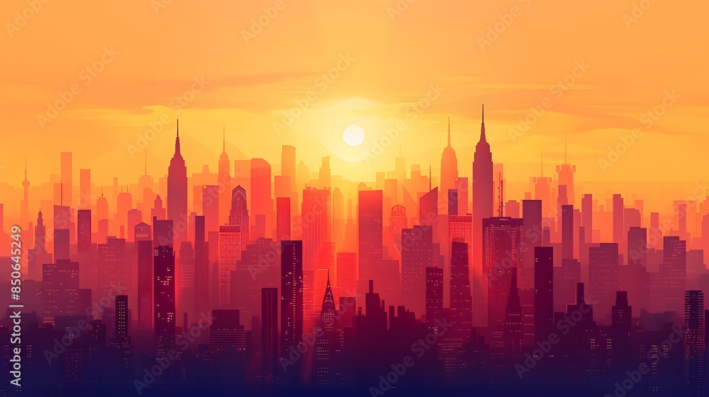 Fototapeta premium Cityscape Sunset with Golden Hues