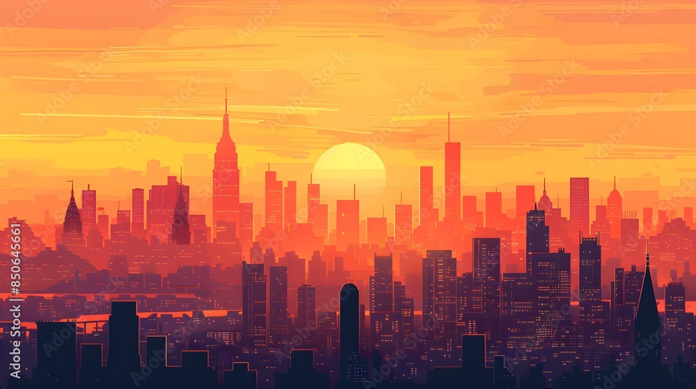 Obraz premium Sunset Over a City Skyline