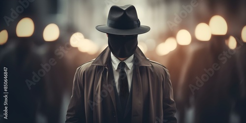 Undercover agent in suit conducting covert operations for intelligence agency. Concept Espionage, Covert Operations, Undercover Agent, Tactical Gear, Intelligence Agency