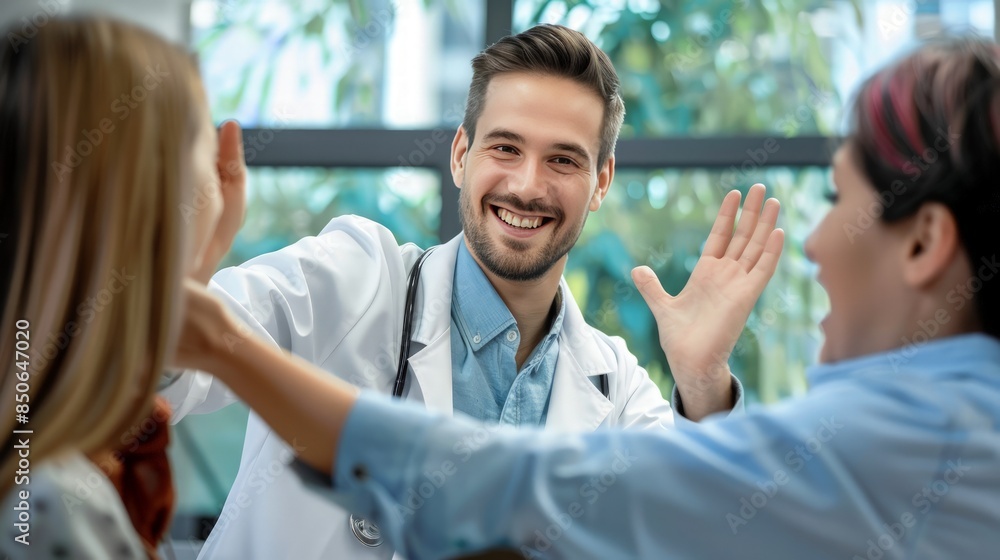 Doctor High-Fiving Patient with Enthusiasm Doctor High-Fiving Patient with Enthusiasm