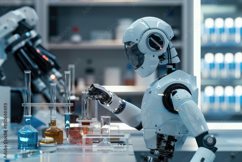 An advanced AIdriven laboratory assistant robot precisely handling delicate scientific experiments An advanced AIdriven laboratory assistant robot precisely handling delicate scientific experiments
