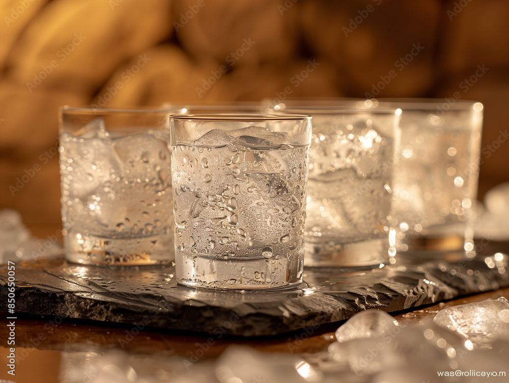 Vodka Shots with Ice served in small shots alcohol bar restaurant ambiente Vodka Shots with Ice served in small shots alcohol bar restaurant ambiente