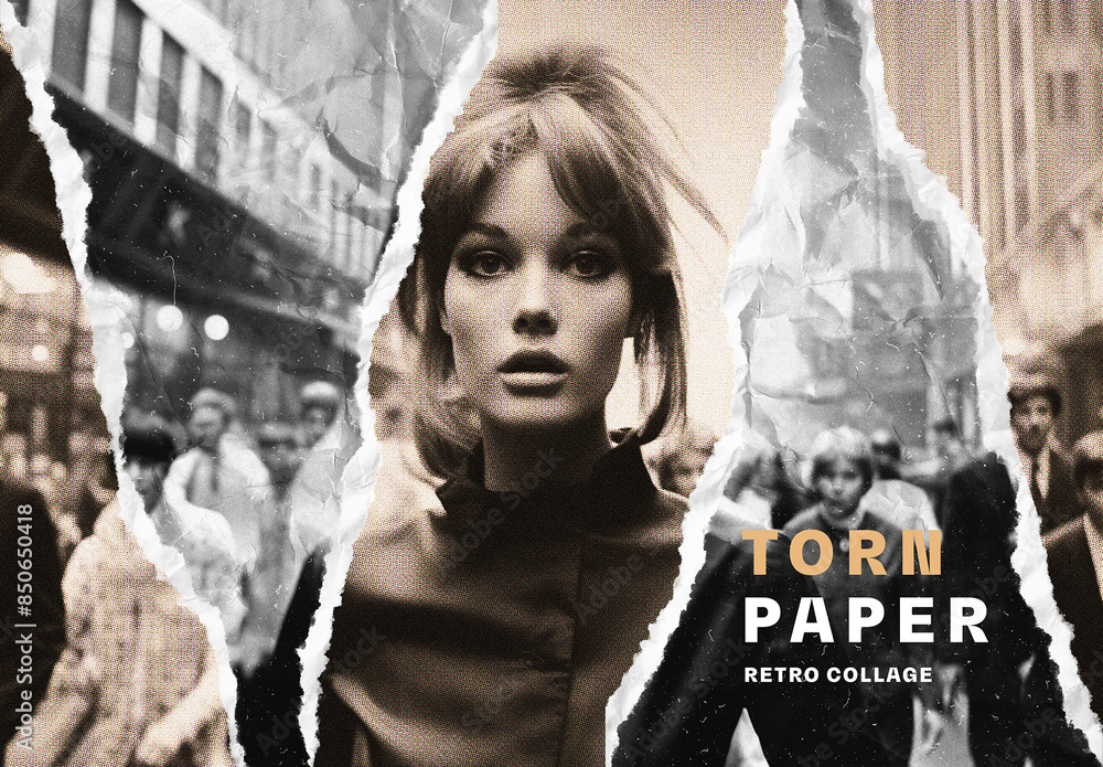 Retro Torn Paper Photo Effect Mockup Stock Template | Adobe Stock