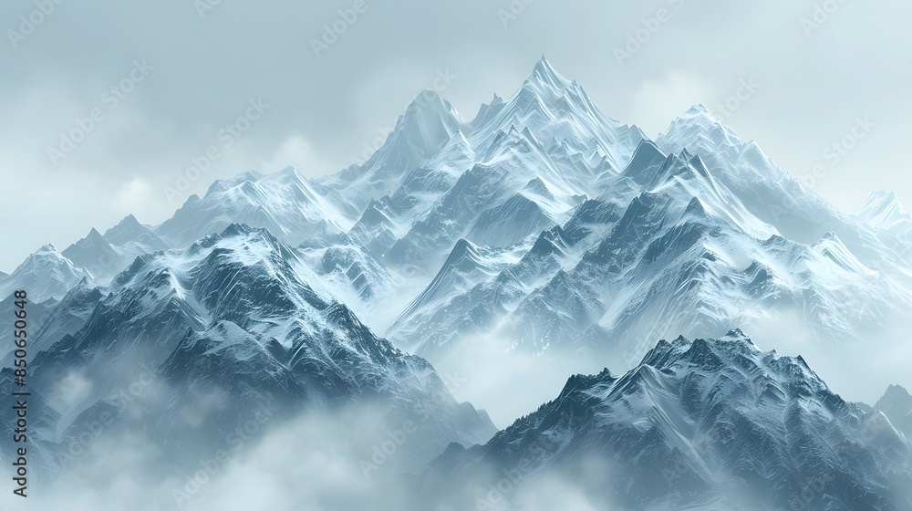 Snowy Mountain Peaks Emerging from the Mist Snowy Mountain Peaks Emerging from the Mist