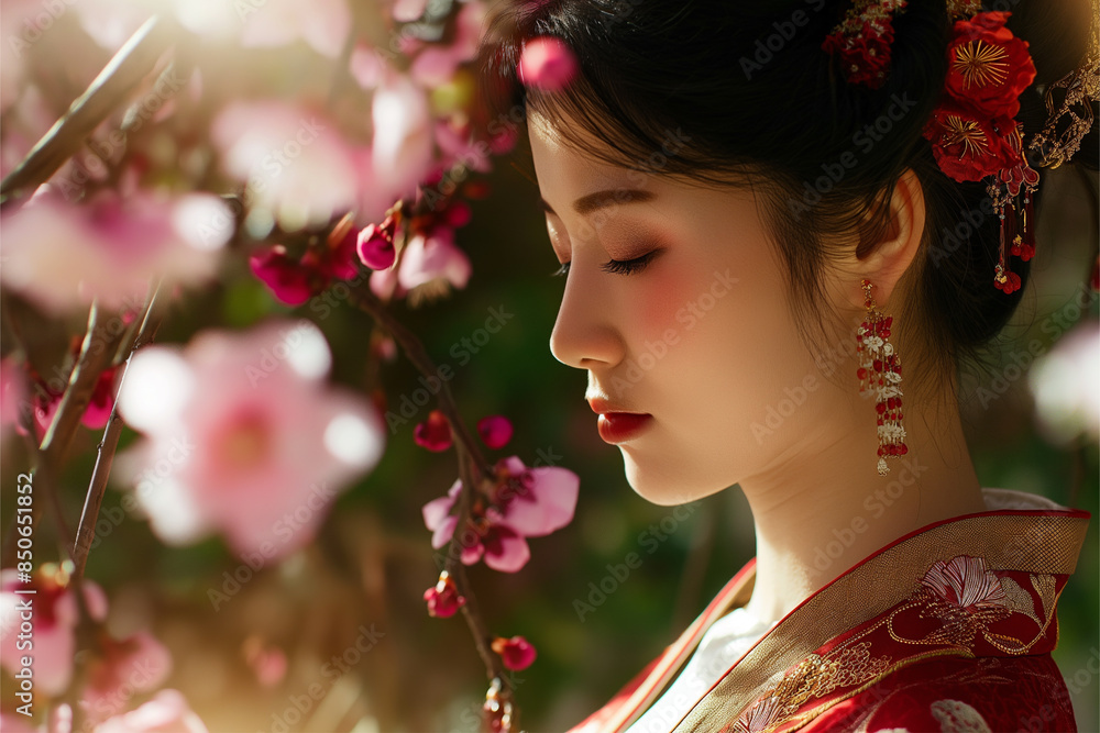 Fototapeta premium Journey into the Heart of Asian Beauty. The Untouched Splendor of Asian Women.