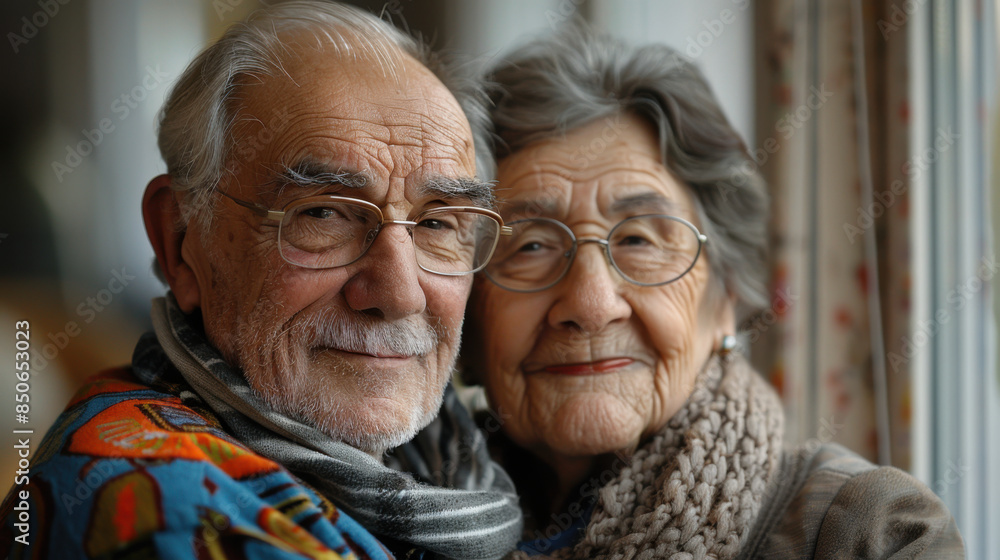 Close-up of elderly couple smiling and embracing, showing affection and warmth, highlighting love and companionship. Close-up of elderly couple smiling and embracing, showing affection and warmth, highlighting love and companionship.