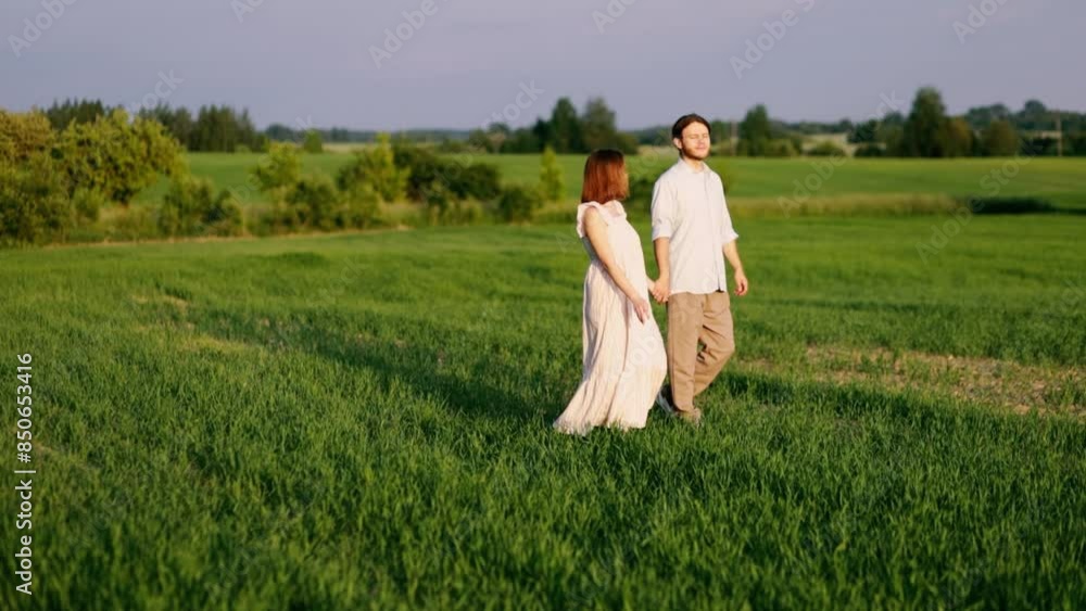 couple in love in white clothes on a field date outside the city couple in love in white clothes on a field date outside the city