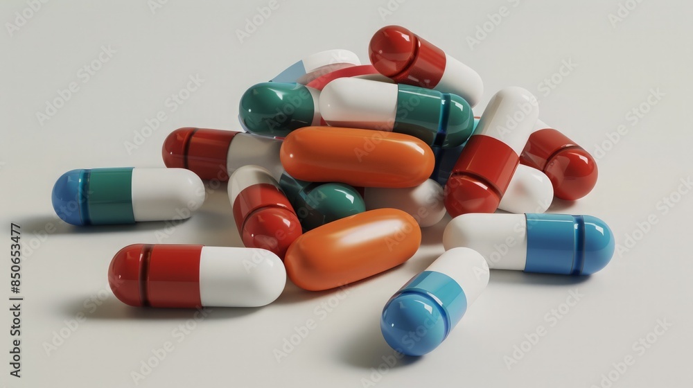Colorful Pills Scattered on a White Background Colorful Pills Scattered on a White Background
