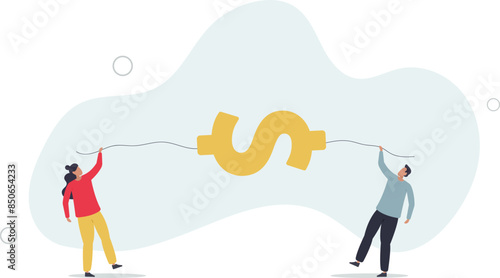 Fight for money, tug of war, business competition fight for market share or work conflict concept.flat illustration.