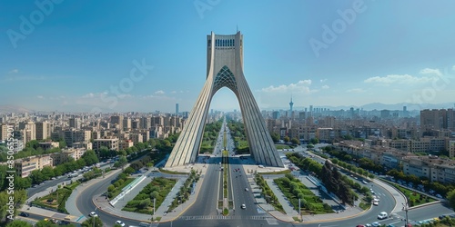Azadi Tower in Tehran Iran skyline panoramic view photo