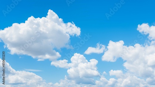 Beautiful Clear Blue Sky with Puffy White Clouds in a Serene Setting. Generative AI