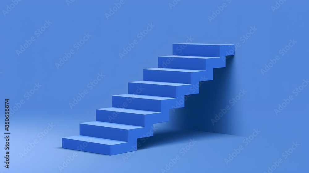Minimalist Blue Geometric Staircase Cubes in Empty Space Minimalist Blue Geometric Staircase Cubes in Empty Space