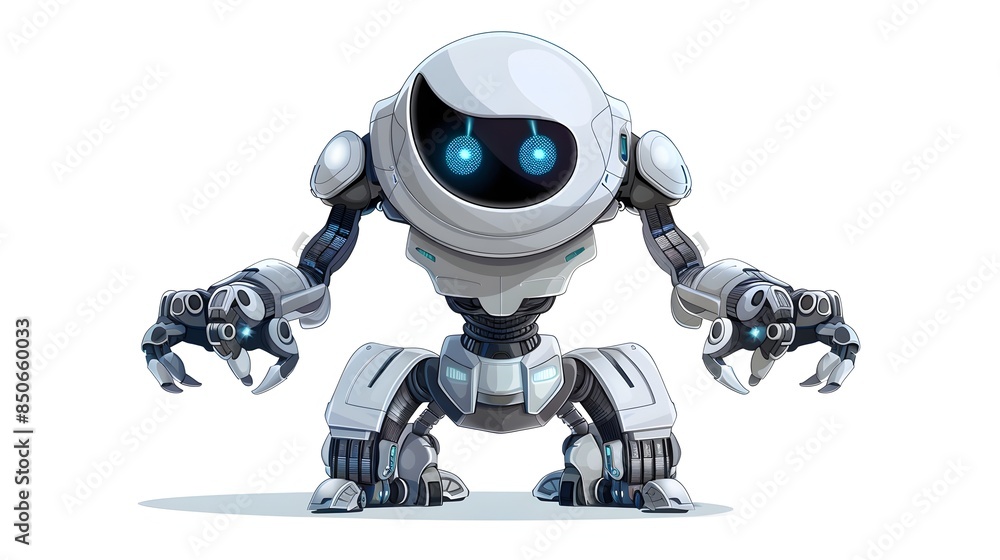 Detailed of a Small Medical Robot with Extended Arms on White Background Detailed of a Small Medical Robot with Extended Arms on White Background