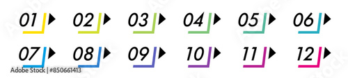 Bullet points numbers from 1 to 12 list markers colorful trendy typography