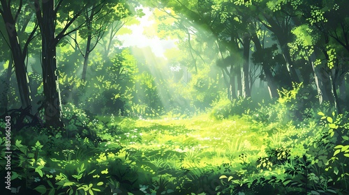 Sunbeams Illuminating a Lush Forest © Qory